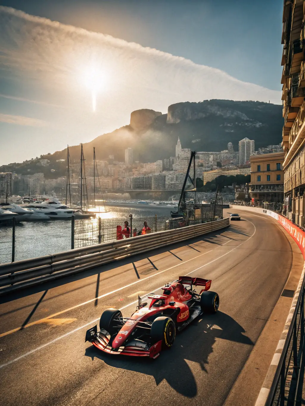 A dynamic image of a Formula 1 race, showing two cars neck and neck on a challenging turn, perfect for a race preview.