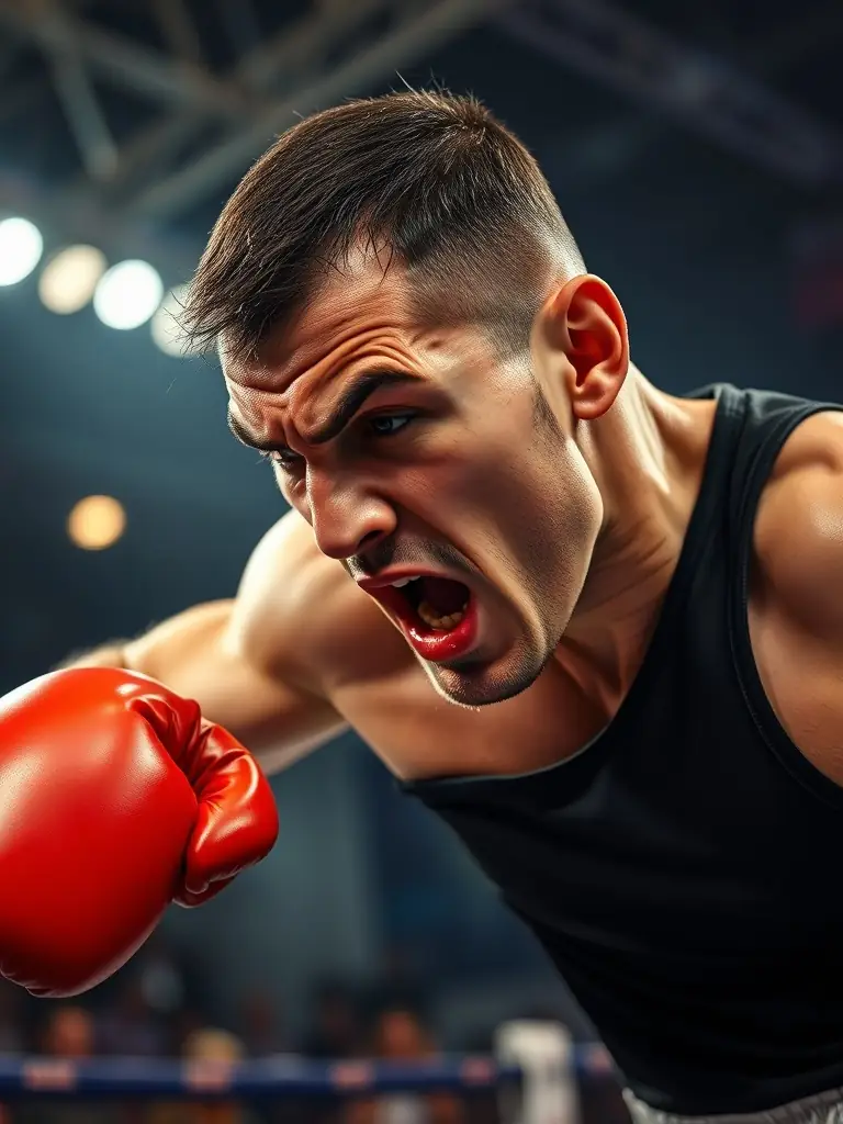 An image capturing the intensity of a boxing match, with two fighters in a close exchange, suitable for a fight preview.